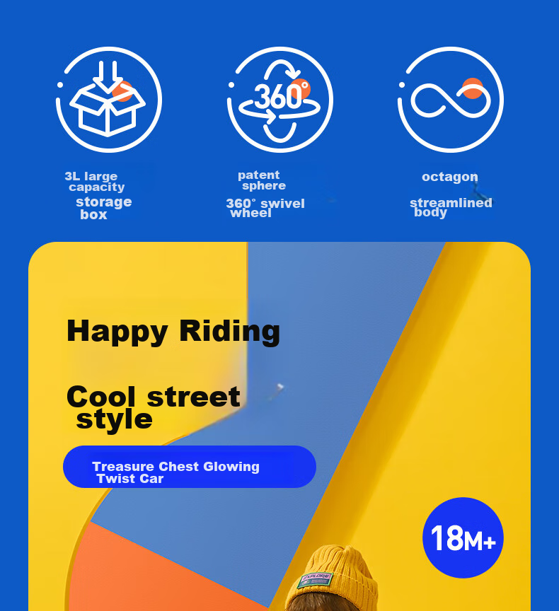 Auby Baby And Children's Toy, Light-Up Twist Car for Boys And Girls, Toddler Scooter Ride-On Vehicle, Birthday Gift for Kids 1-3 Years Old 1
