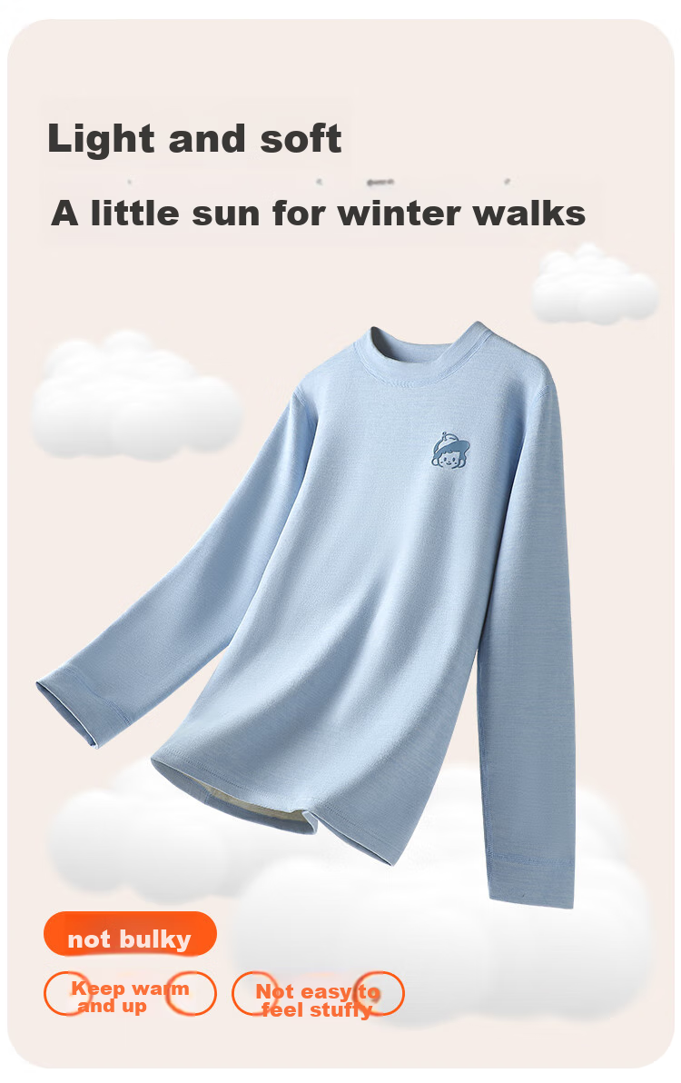 MiiOW Children's Thermal Underwear Set for Boys with Wool And Silk, Autumn Top And Pants, for Older Children's Pajamas, Blue, Size 170 7