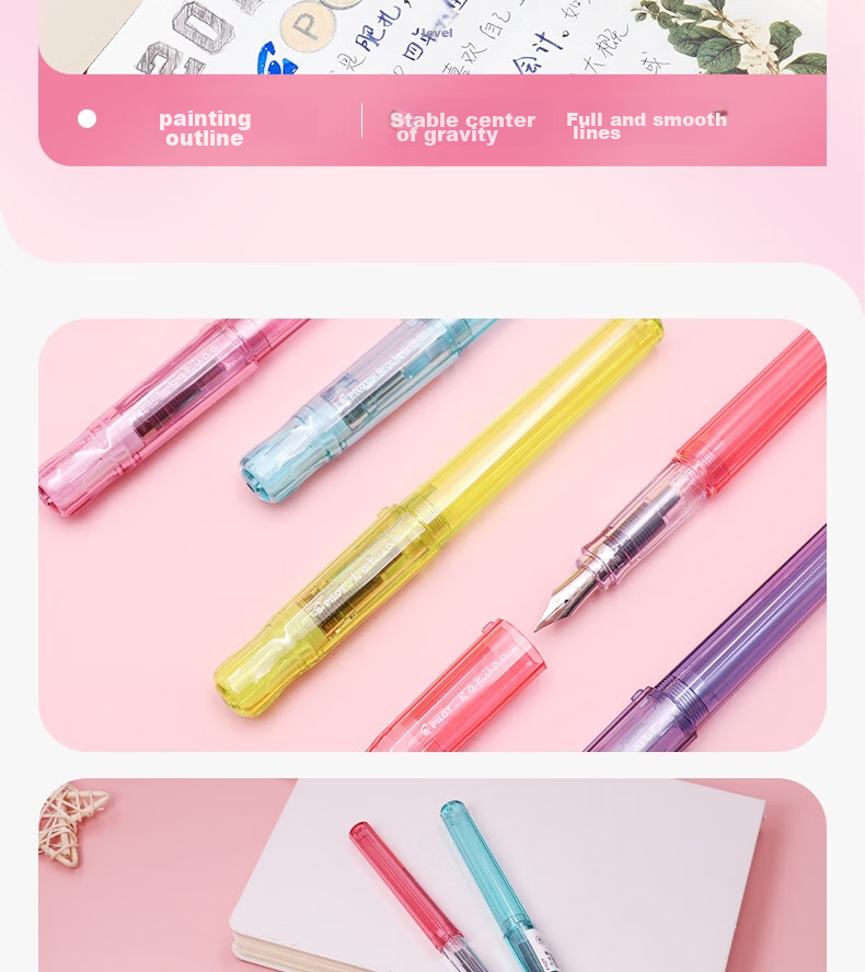 PILOT Kakuno Smiley Family Series Fountain Pen for Primary School Students Grades 3-6 with Replaceable Ink Cartridges, Calligraphy Practice Fountain Pen for Children, Mom's Edition M Nib Transparent Red 10