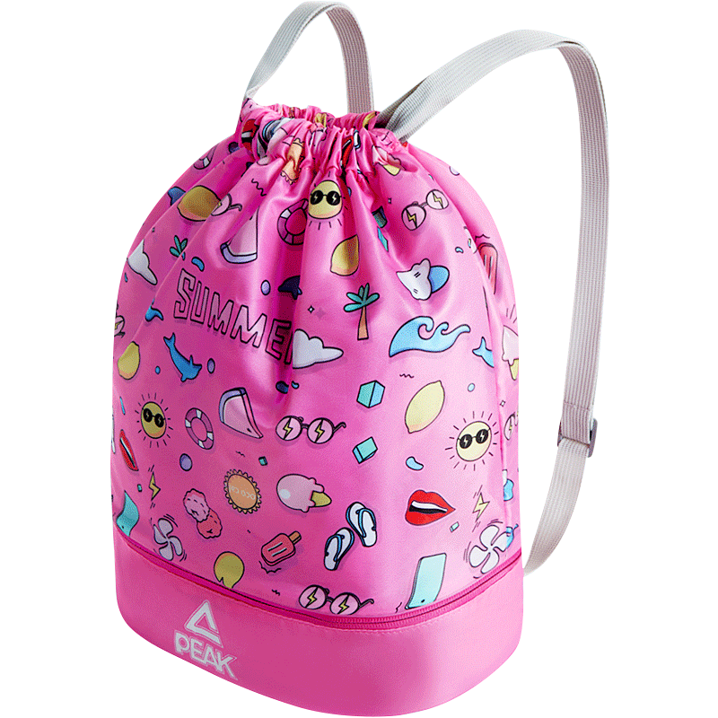 PEAK Children's Dry-Wet Separation Swim Bag, Waterproof Beach Portable Large Capacity Storage Bag, Drawstring Backpack YS41102 Pink