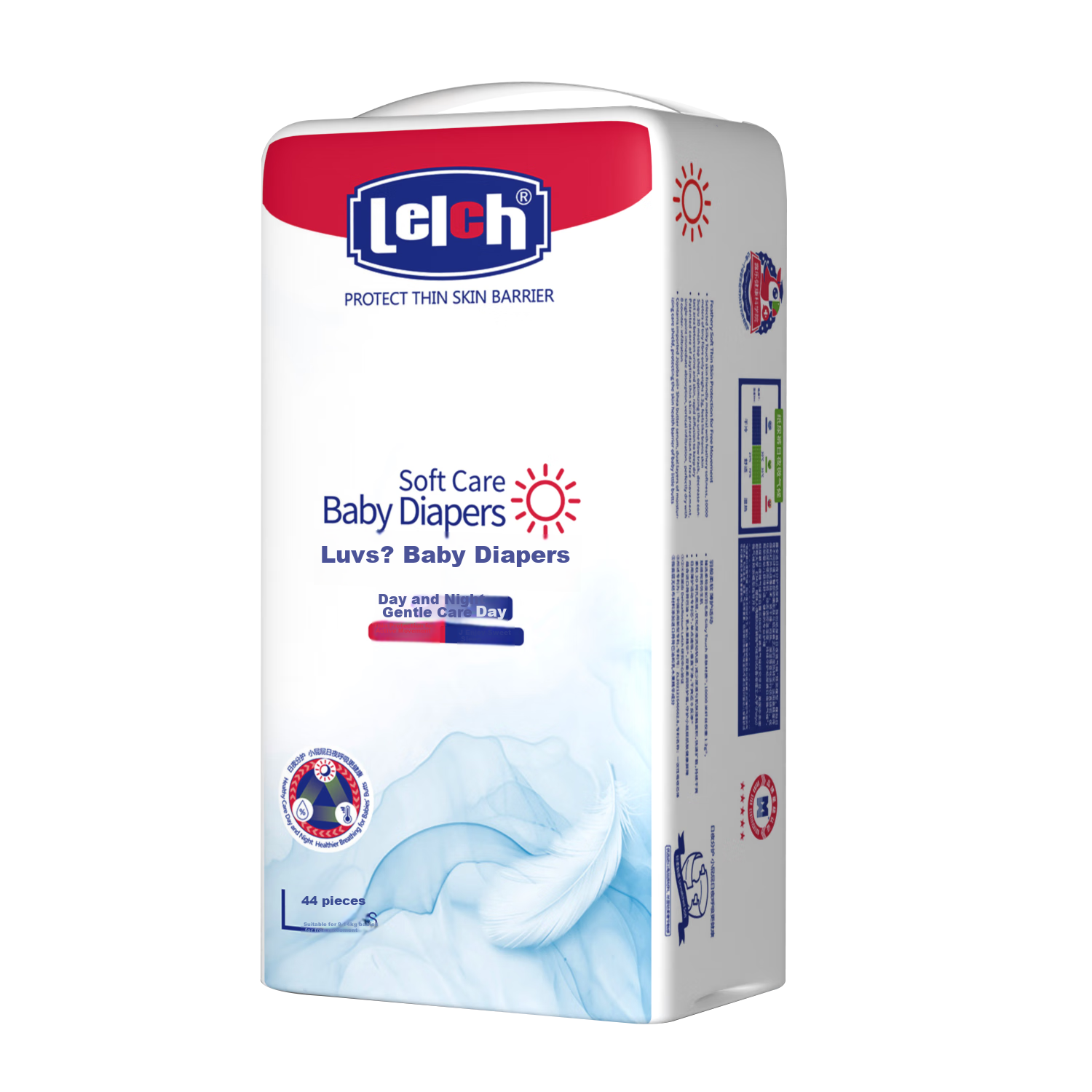 Lelch Black Gold Soft Daytime Diapers L44 (9-14kg), Gentle Care Soft Pants, Ultra-Thin for Summer, Baby Diapers