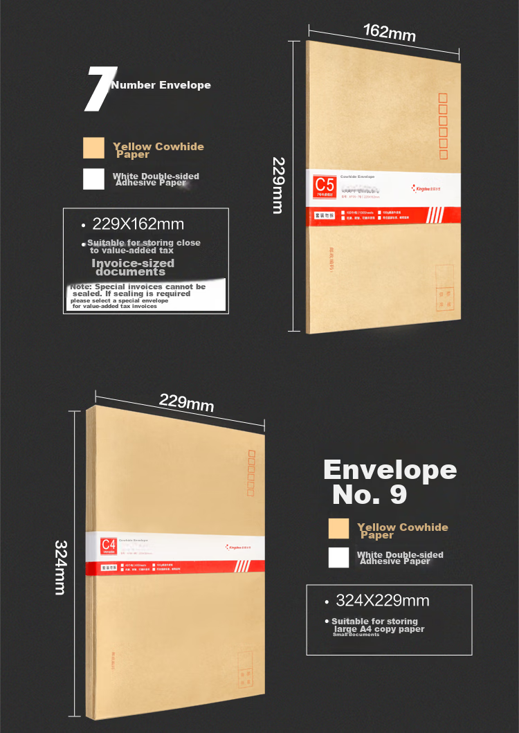 Kingdee 40 Sheets No. 9 White Double-Sided Paper Envelopes, Standard Postal Envelopes 324*229mm 3