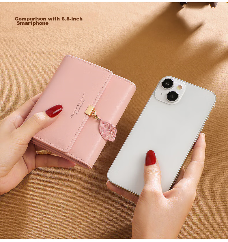 Viney Leather Women's Wallet, Short Foldable Multi-Card Holder Purse, Light Luxury Multifunctional Large Capacity Student Coin Purse 15