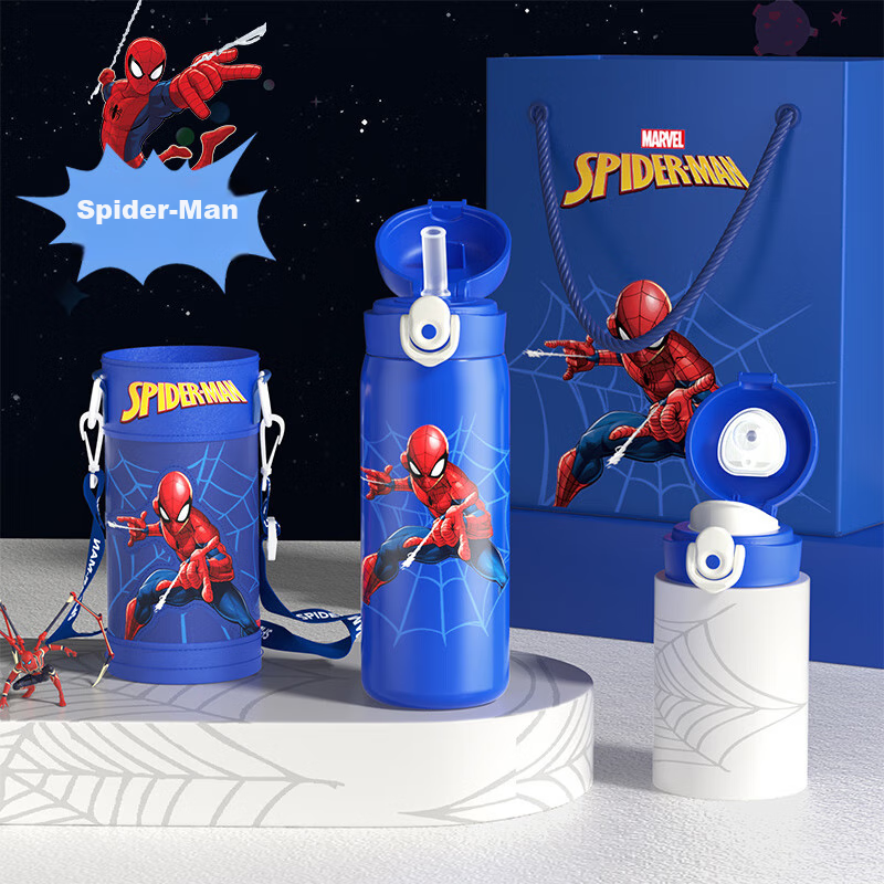 Milonbear Spider-Man Children's Insulated Cup for Boys, 316 Food-Grade Direct Drinking Water Bottle, Elementary School Student Special Straw Water Bottle for School Use