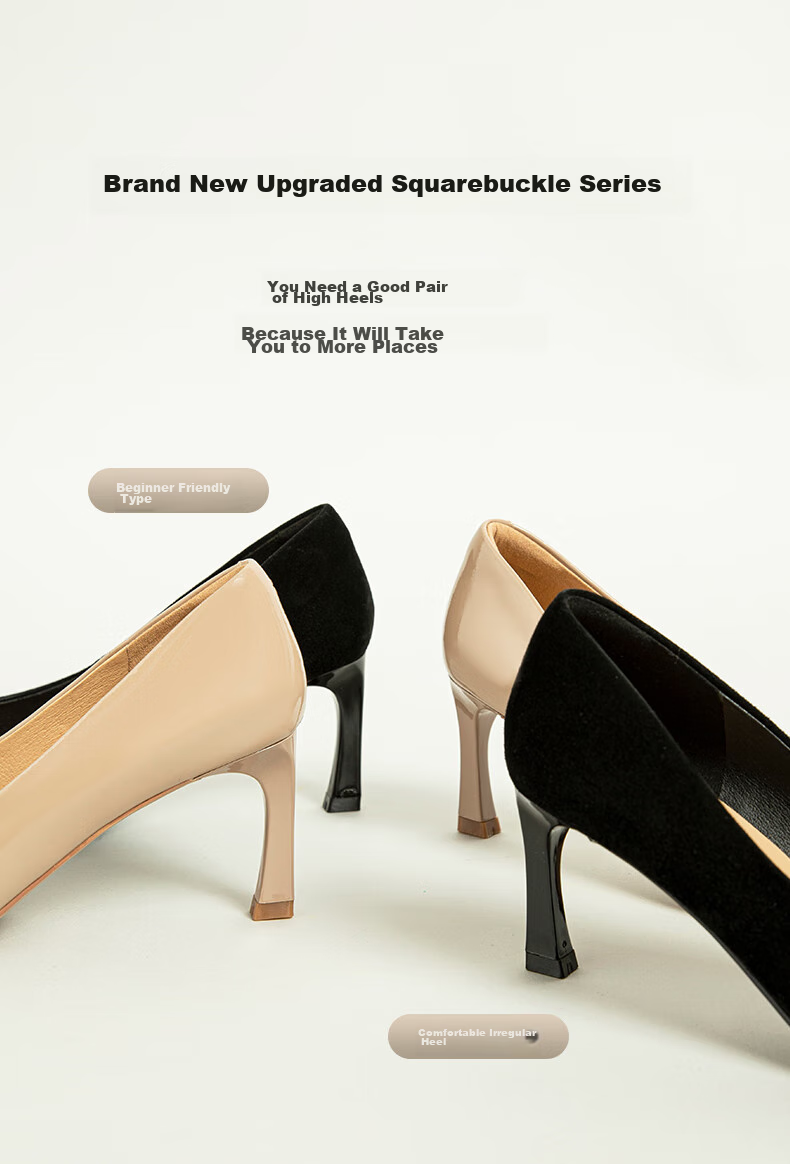 COMELY Square Buckle High Heels for Women, Spring Commute Square Toe Fashionable French Rhinestone Pumps Stiletto Shoes, Pink Apricot Color, Size 36 5