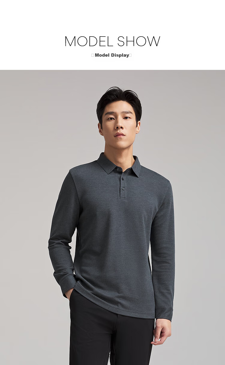 YOUNGOR [Machine Washable Wool] Heat-Retaining Men's Autumn Winter Long-Sleeve Wool Lapel Polo Shirt, Navy Blue, L 7