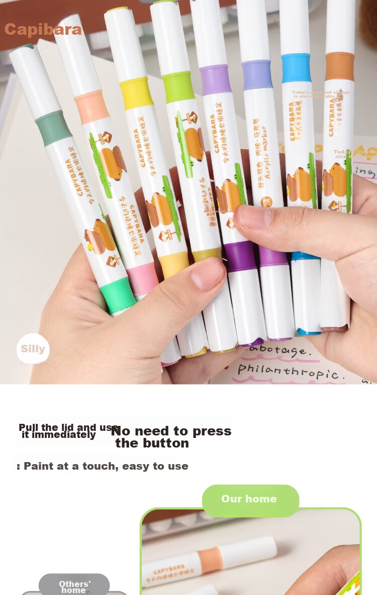 Sannianerban Panda 48-Color Dual-Tip Acrylic Markers, Children's Kindergarten Soft Tip Oil-Based Watercolor Pens, Drawing Pens, Washable Colored Pens, Birthday Graduation Gift Stationery New Year's Day Festival 48 Colors 2