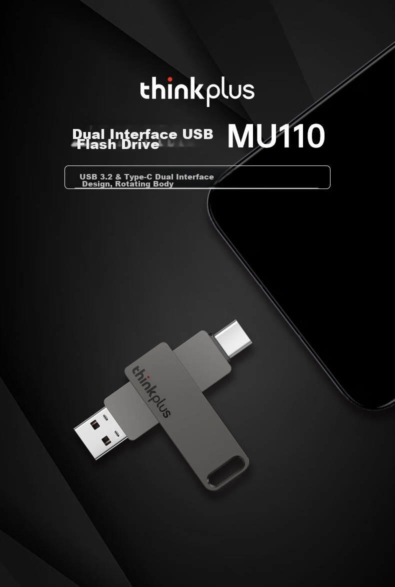 ThinkPlus Lenovo Flash Drive 32GB Dual-Use for Phone And Computer, Compatible with Apple 15, USB3.2 High Read Speed, Type-C Dual Interface Metal USB Drive MU110 Series 1