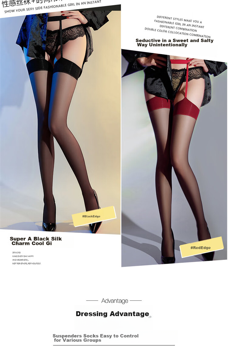 LangSha Sexy Black Thigh-High Stockings for Women, Elegant Over-Knee Socks, Leg-Flattering Internet Celebrity Black Silk Stockings with Black Straps 3