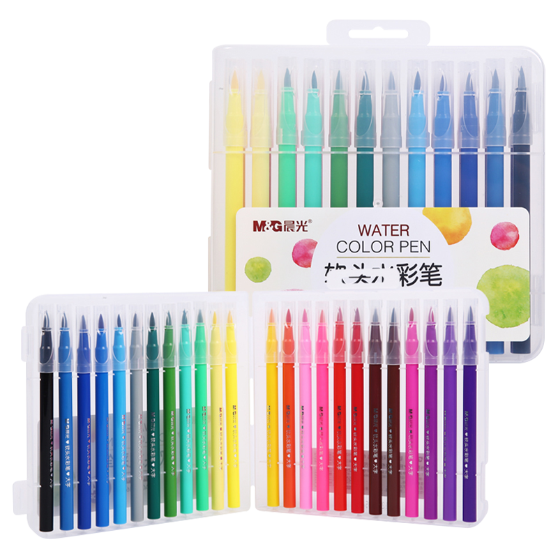 M&G Stationery, 24-Color Soft-Tip Watercolor Markers, Washable, for Outlining And Drawing, Elastic Tip, Children's Art Supplies, Birthday Gift, ACP92169