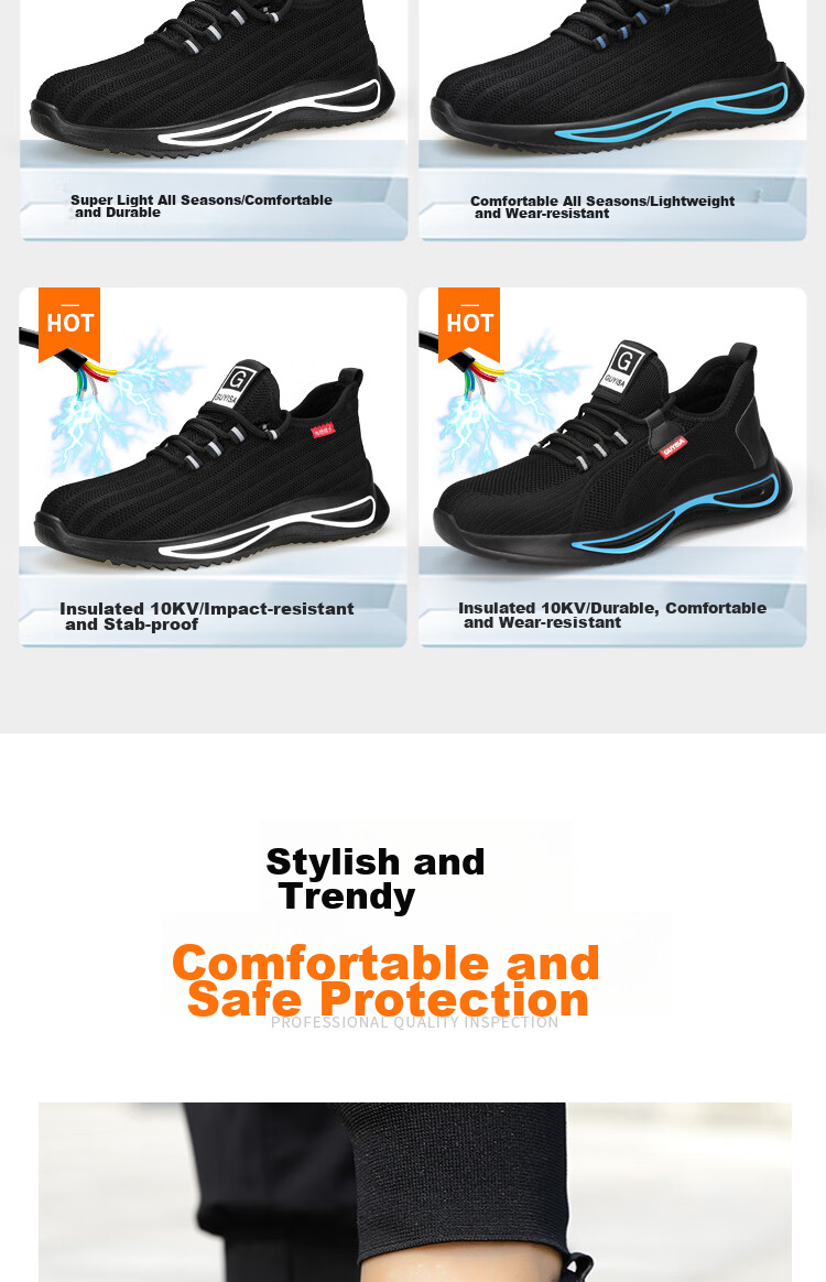 JUNBU Safety Shoes for Men with Steel Toe Cap, Anti-Smashing, Puncture-Resistant, Wear-Resistant, Comfortable, Safety Construction Work Shoes A1080F Size 39 12