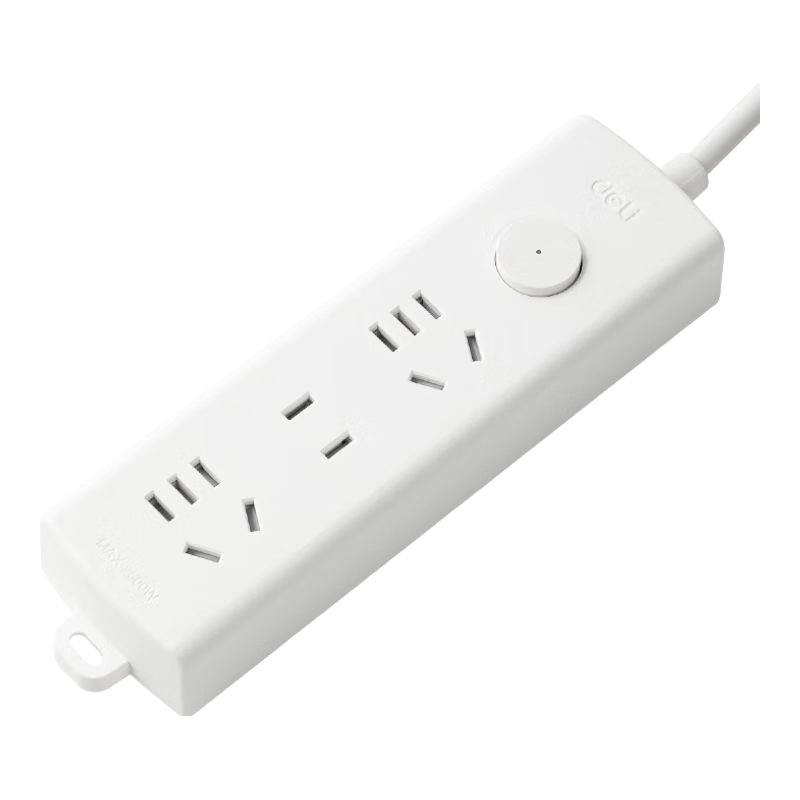 Deli Pearl White Series New National Standard Safe Power Strip/power Bar/power Board/power Extension Cord with Master Switch, Protective Cover, 3 Outlets, 3 Meters, LX120