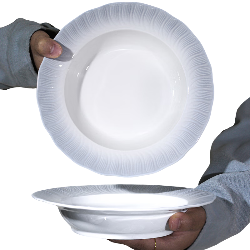 Huaqingge Embossed Underglaze Color Gradient Rimmed Round Plates, 8.25 Inches, Set of 2, Microwave And Dishwasher Safe