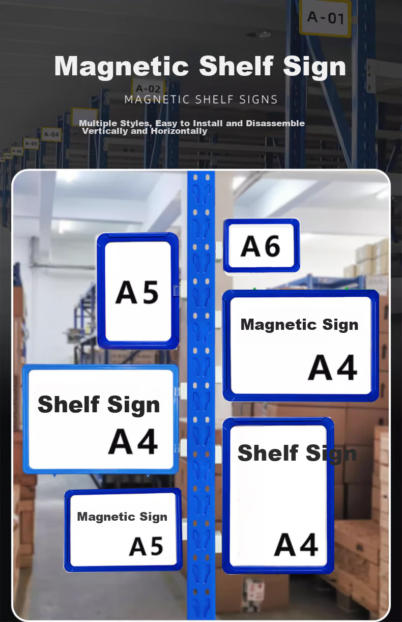 Oumai Magnetic Shelf Labels, Warehouse Storage Area Divider Cards, A5 Blue, Pack of 5, Strong Magnet, Anti-Slip, Horizontal And Vertical Universal Identification Tags, 3C Electronics 1