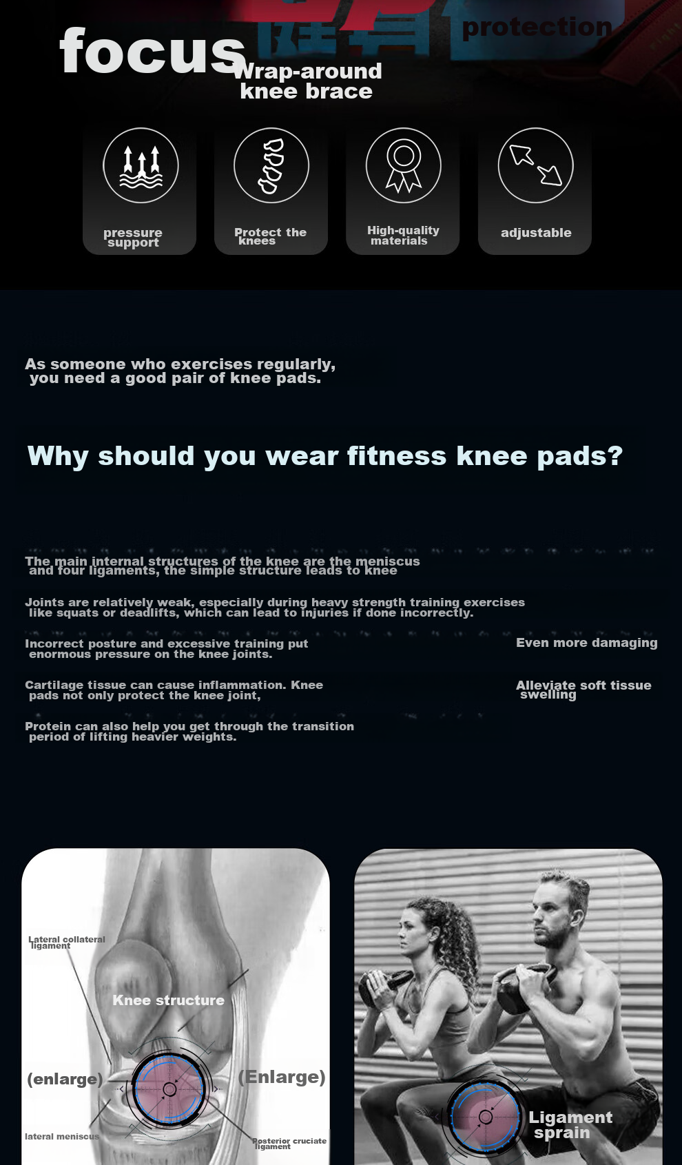 Gingpai Sport Fitness Squat Knee Brace for Men, Elastic Bandage Knee Support, Weightlifting Fitness Strength Training for Women, Red And Black, 2 Meters, Two-Pack 2