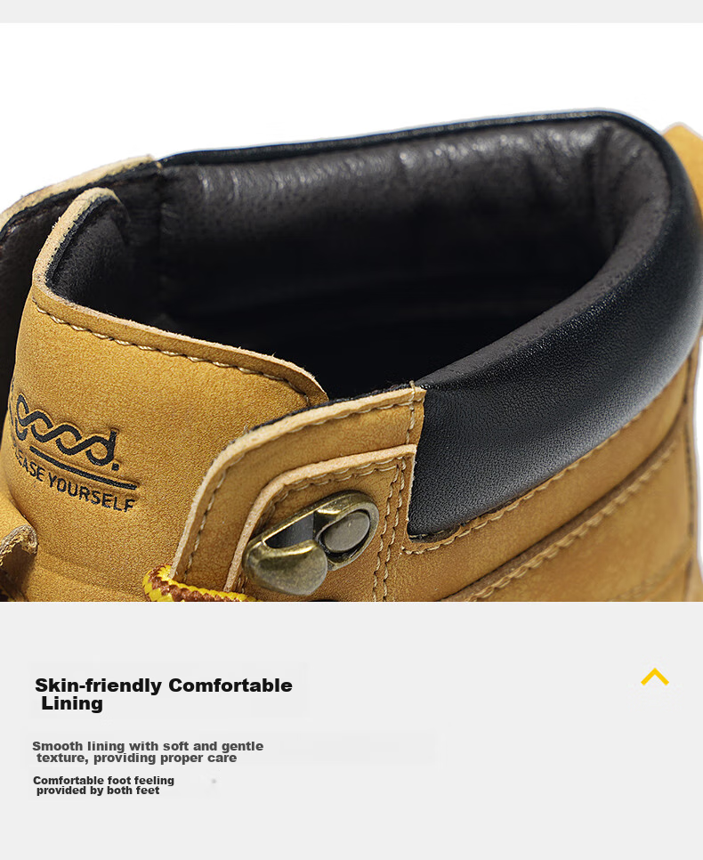 HLA Couple Boots, Yellow Boots for Men, Comfortable Thick-Soled Martin Boots, Men's Style T249, Earth Yellow Color, Size 42 19