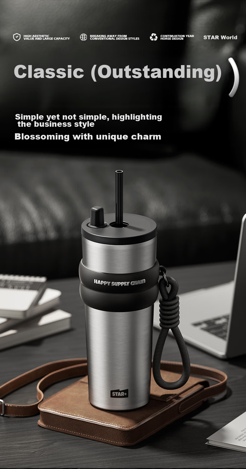 Shidajia Insulated Mug, Large Capacity Water Bottle for Men And Women, Premium Business Tumbler with Straw, 316 Stainless Steel Car Cup 3
