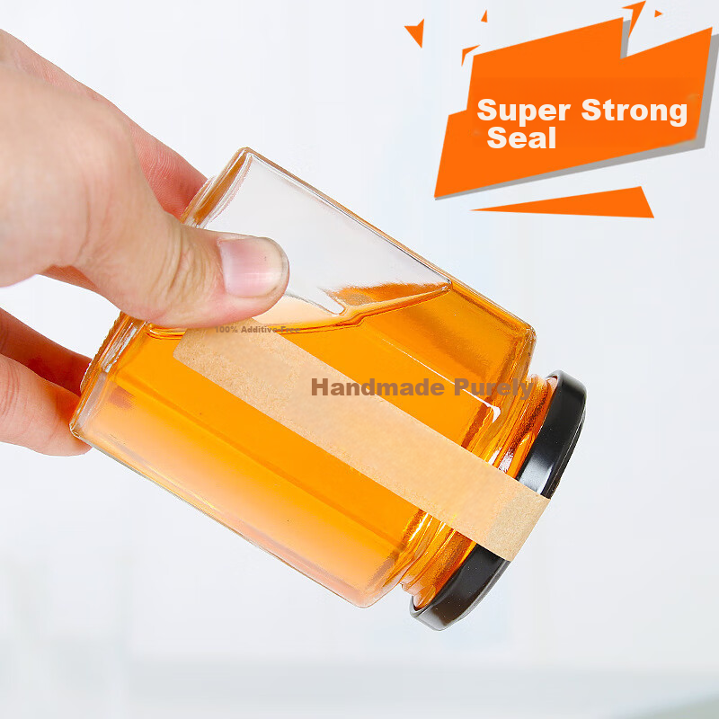 Xingfang Glass Airtight Jars, Hexagonal Honey Bottles, Set of 6, Storage for Jam And Pickles, Canned Food Containers, 500ml