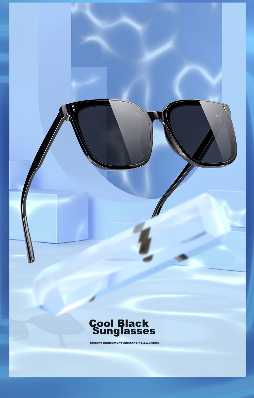 CAXMAN GM Sunglasses for Men And Women, Unisex Square Frame Large Frame Black Ultra-Nylon High Definition Anti-UV Retro Trendy Glasses 2