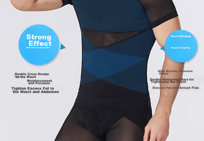 LangSha Men's Short Sleeve Shapewear Shirt, Tummy Control, Beer Belly Reduction, Thin Breathable, Tight-Fitting Men's Body Shaper, High Elasticity, Chest Compression, Shoulder Expansio 7