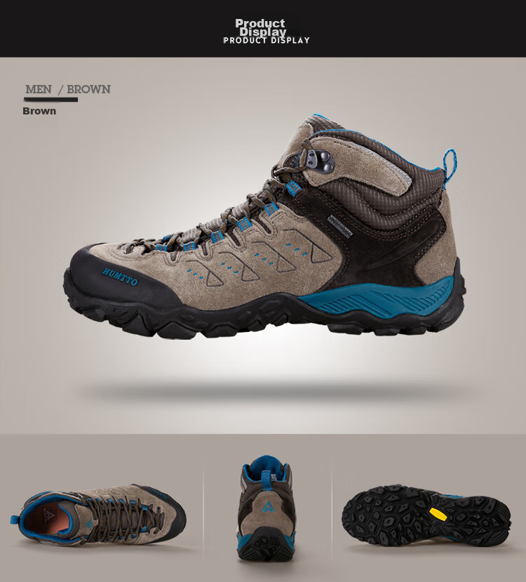 HUMTTO High-Top Hiking Boots, Comfortable Shock-Absorbing Outdoor Men's Trekking Shoes, Travel Cross-Country Climbing Shoes, Dark Gray, Size 41 9