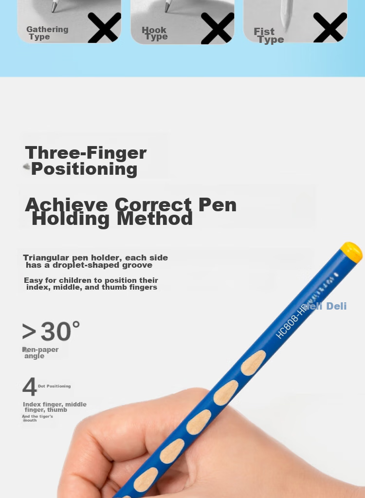 Deli Perforated Pencils, 10 Pieces, HB Medium Thick Triangular Grip, Easy to Hold, Small Hand Grip, Posture-Correcting Pencil, Student Writing Practice Pencil, HC808-HB, Back-To Stationery 3