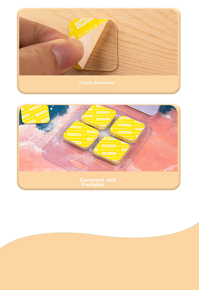 Deli Strong Nano Adhesive Tape, Nail-Free Double-Sided Tape, Transparent Glue, 28mm*28mm, High Viscosity, for Posters And Spring Festival Couplets, 20 Pieces, 33607 4