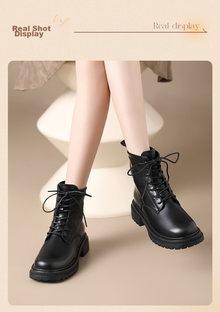 ZHR Martin Boots for Women, Autumn And Winter Retro Thick-Soled Women's Boots, British Style Lace-Up Versatile Ankle Boots, EH96, Black, Size 35 16