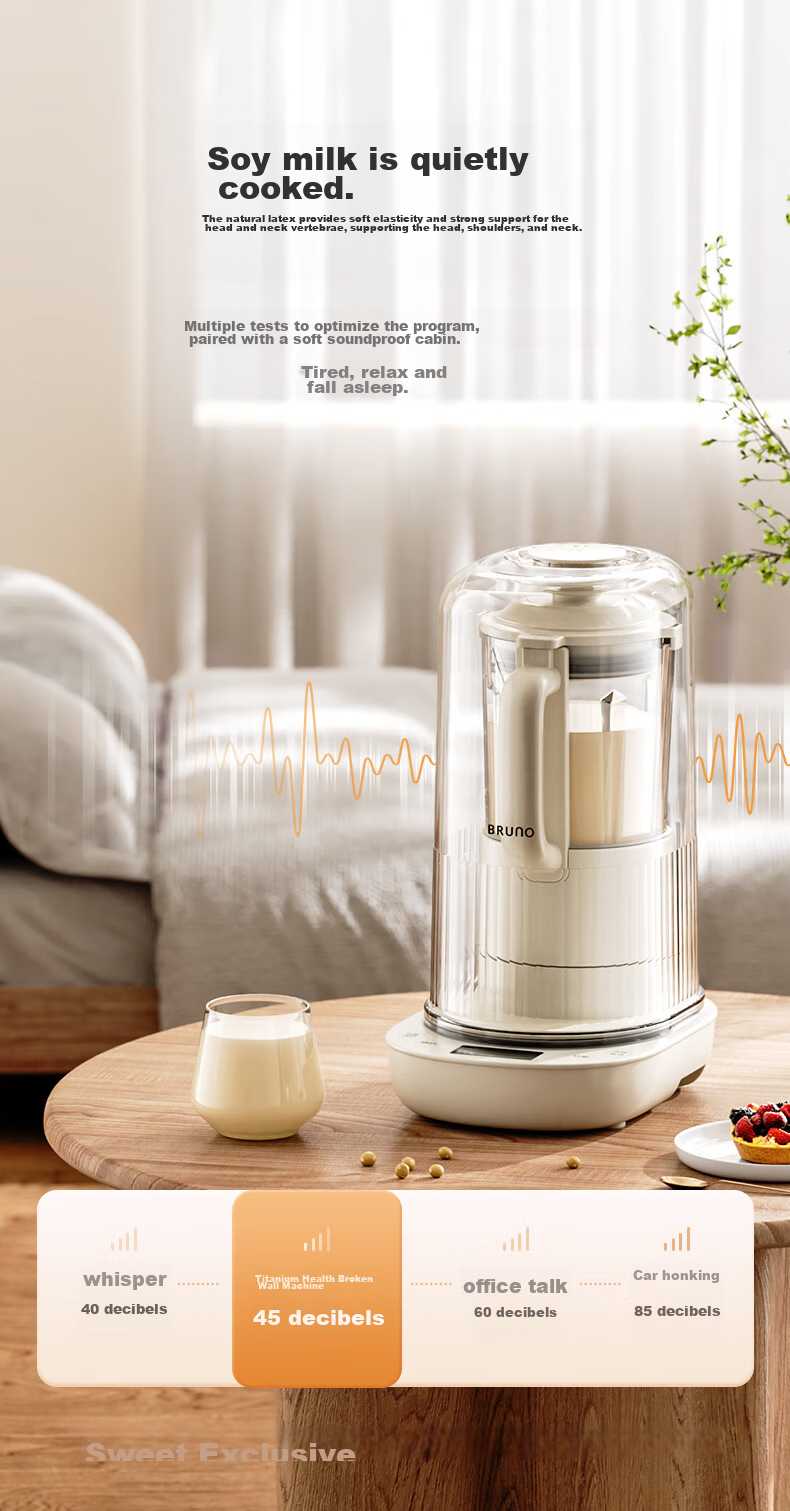 BRUNO Blender with Titanium Coating, 1.2L Small Capacity for Home Use, Fully Automatic Juicing, Quiet Operation, Baby Food And Soy Milk Maker, Ivory White, Bean Container Included 8