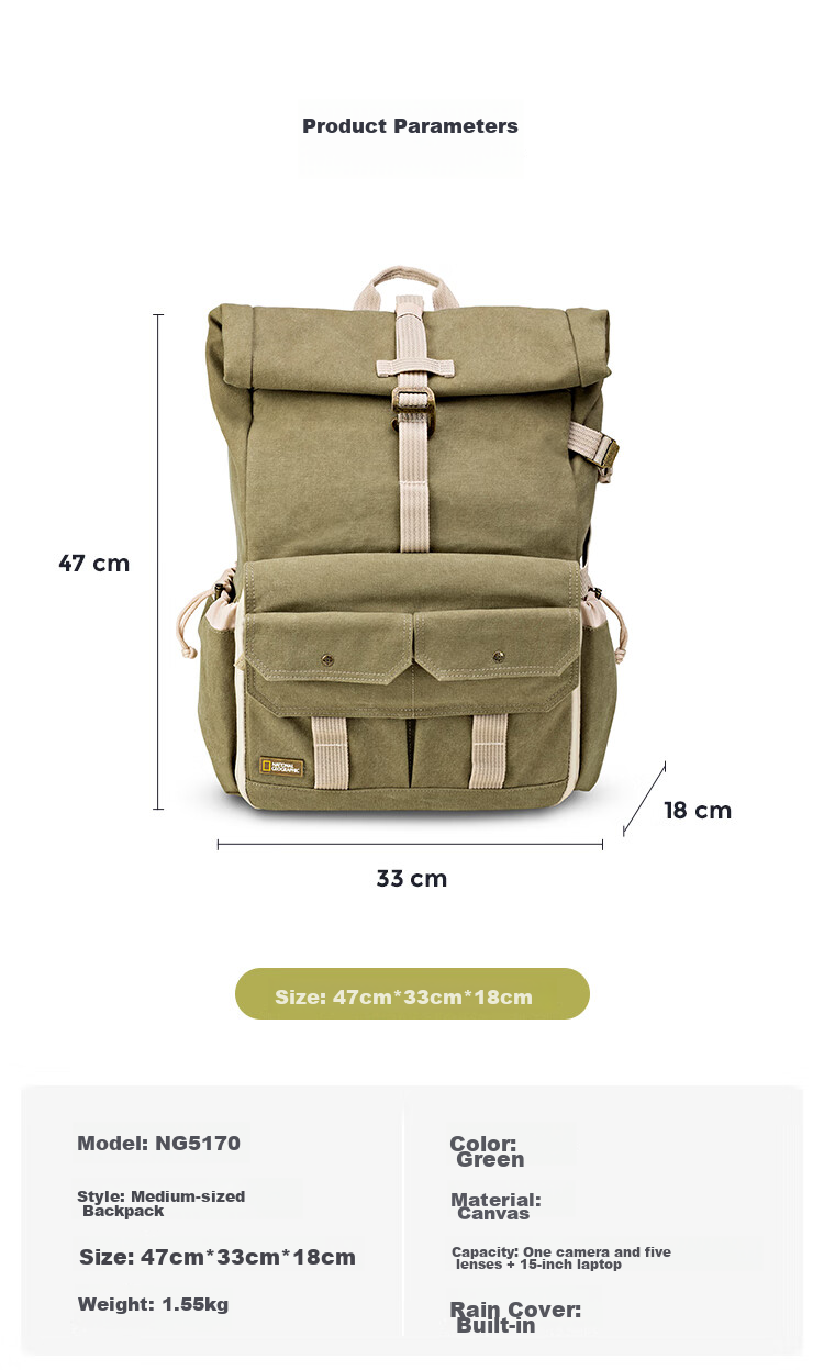 National Geographic NG 5170 DSLR And Mirrorless Camera Professional Photography Bag Medium-Sized Backpack Earth Explorer Series Travel Multifunctional Portable 4