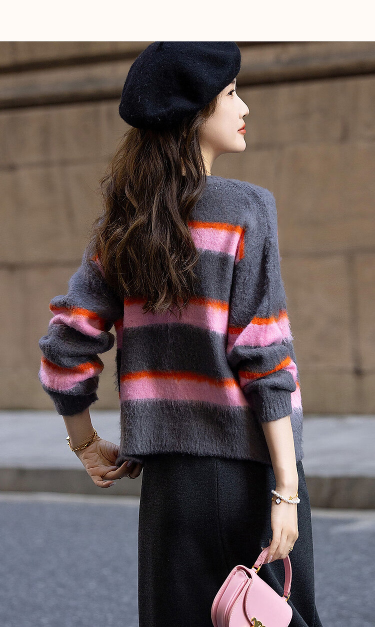 Dme [Line Aesthetics] Spring And Autumn Lazy Dopamine Striped Cardigan, Contrasting Colors, Comfortable, Slimming Women's Jacket 12