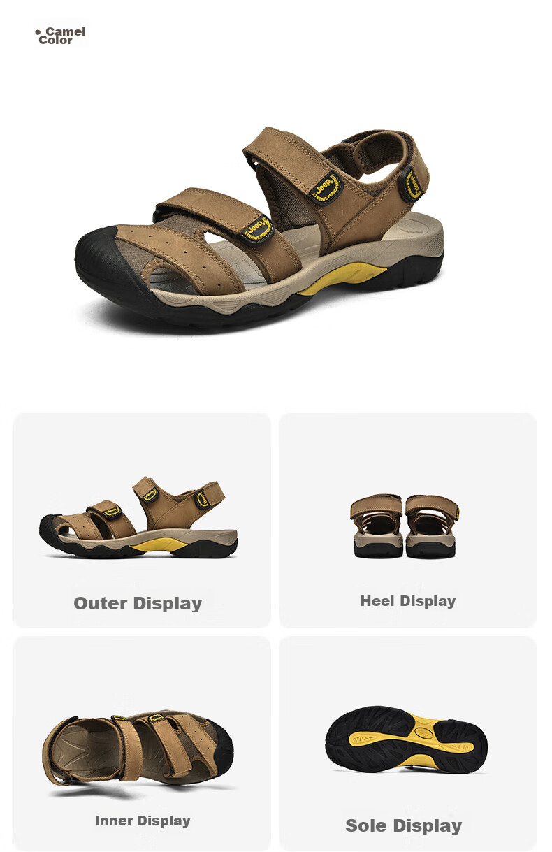 JEEP Men's Outdoor Breathable Sandals, Closed-Toe Beach Shoes, Water-Friendly Perforated Shoes, Non-Slip Wear-Resistant River Tracing Shoes, Casual Hiking Shoes 20