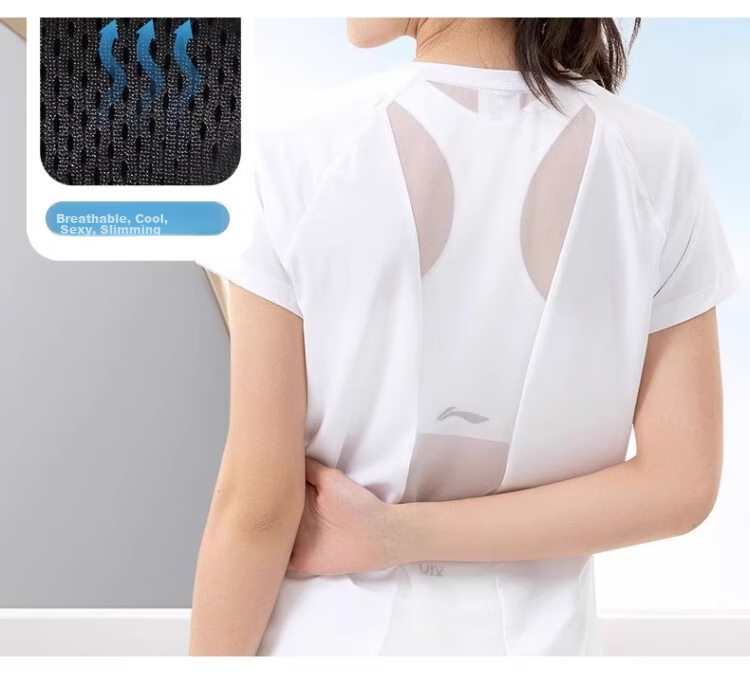 Li-Ning Yoga Wear for Women, Mesh Back Short-Sleeve Top, Sports Running Fitness Clothing, Fashionable And Slim-Fit 8