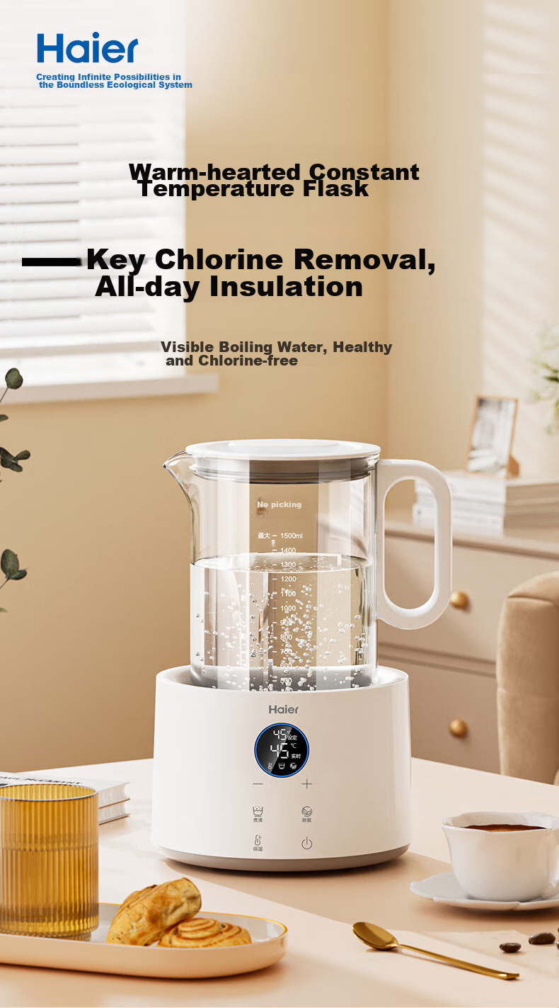 Haier 1.7L Electric Kettle Double-Layer Anti-Scald 304 Stainless Steel High Power Precise Boiling Fast Quiet Dual Power K617WJ White 1