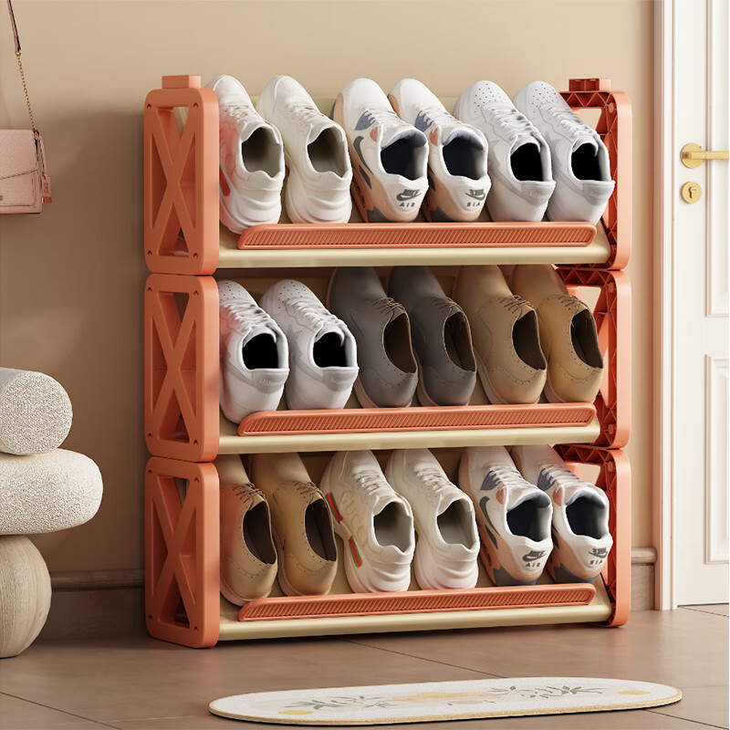 Anerya Cream-Colored Multi-Layer Plastic Shoe Rack for Home, Rental Apartments, Dormitories, Entryway, Simple Movable Cabinet, 3 Tiers 1