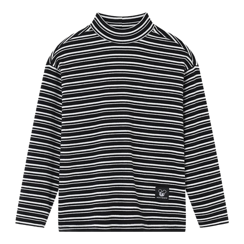 DISNEY Children's Clothing, Boys And Girls Half-Turtleneck Striped Long-Sleeve Top Undershirt, Spring 2025 DB442DE04 Black 120