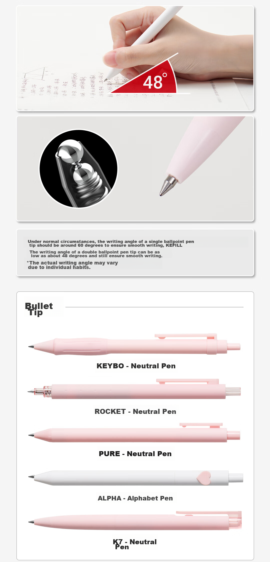 KACO Good Pink Set of 0.5 Black Gel Pens 6-Pack, Large Capacity Student Exam Writing Pens, Office Stationery, Quick-Drying Smooth Signing Pens 8
