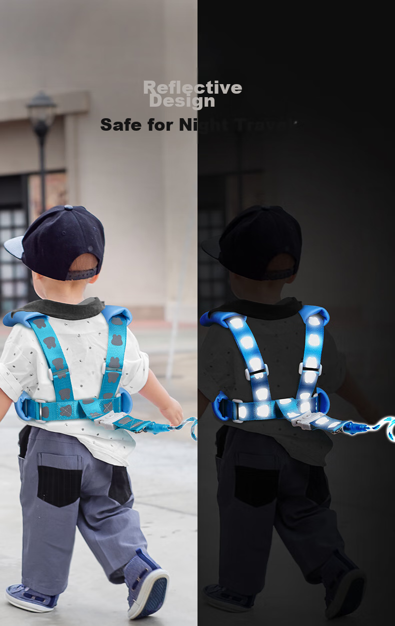 Hengkaili Children's Anti-Lost Strap with Leash, Kids' Anti-Lost Wristband, Baby Walking Aid, Anti-Lost Reflective Harness, Blue 9