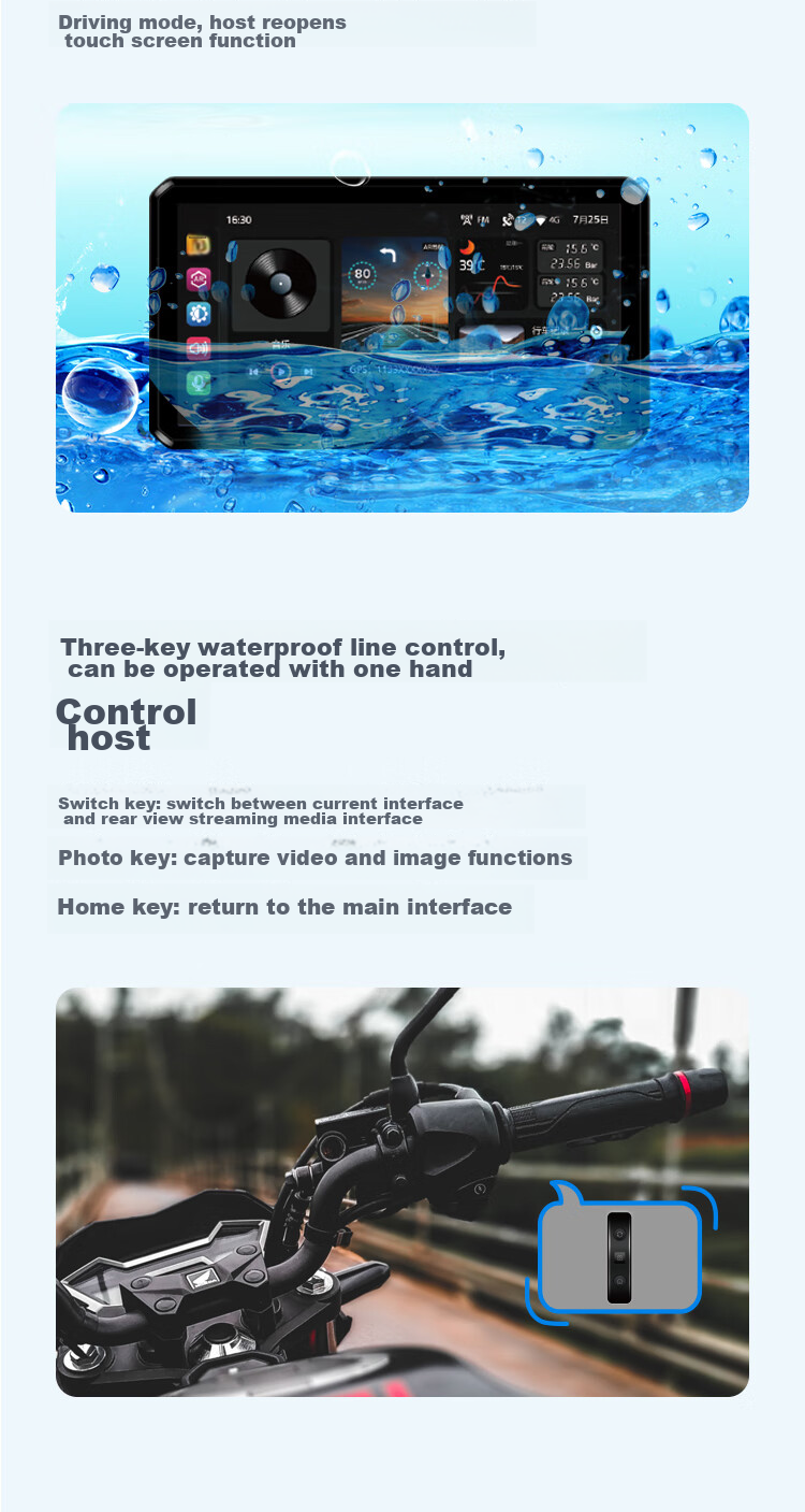 Tupozhe M3 Motorcycle Dash Cam, Smart Car System, Navigation Device, Tire Pressure Monitoring Warning, 4G Remote Live Streaming 16