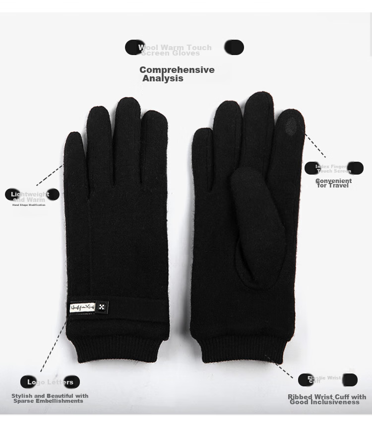 Hengyuanxiang Men's Wool Gloves, Autumn And Winter Warm Windproof Cold-Resistant, Suitable for Cycling And Driving, Fleece-Lined Thickened Touchscreen Compatible Winter Gloves 3