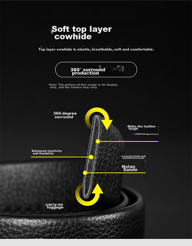 CROCODILE Versatile Youth Top-Grain Leather Casual Belt for Men with Pin Buckle, Birthday Gift ZT341 Black 10