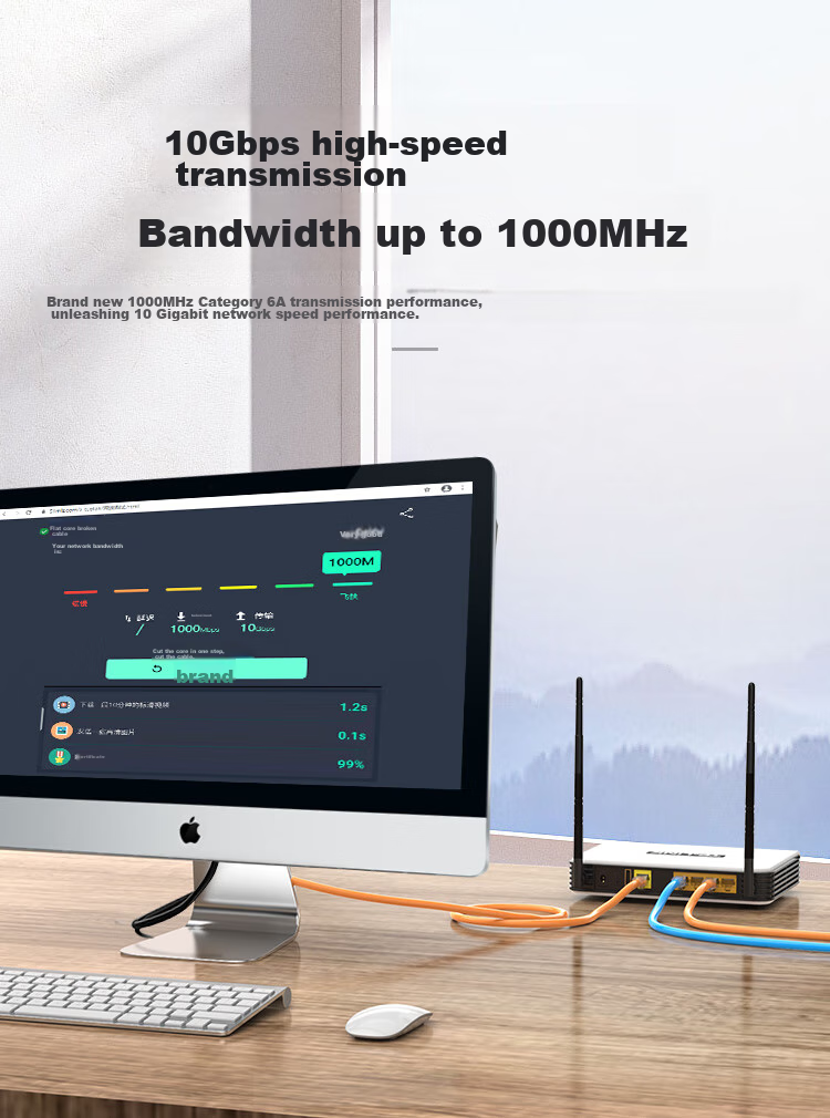 CHOOSEAL Cat6A Ethernet Cable, Single-Strand Pure Copper, Double-Shielded High-Speed Network Patch Cord, 10 Gigabit Network Connection for Broadband Gaming, Finished Cable, Orange, 5 Meters, QS2669C 4