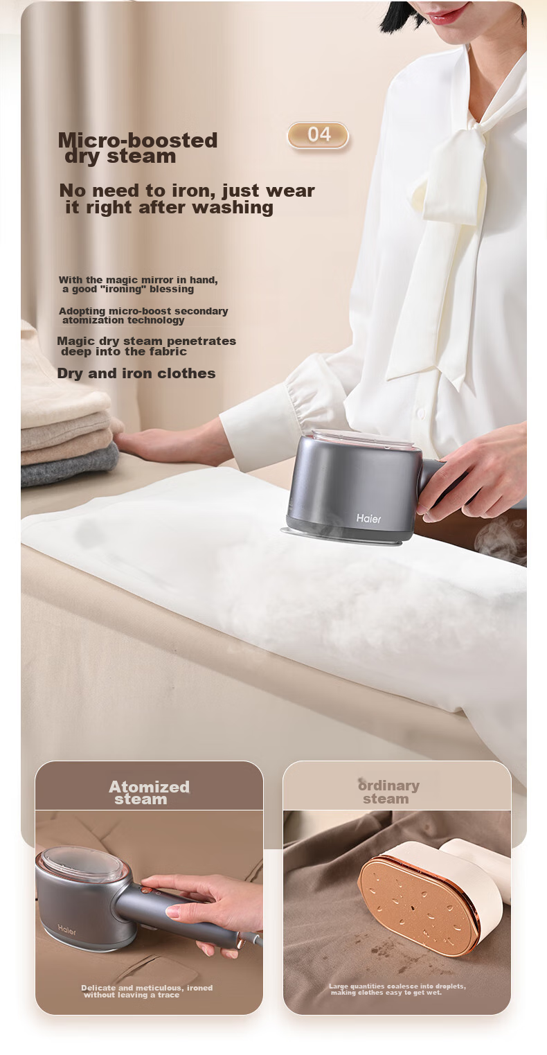Haier Magic Mirror Handheld Garment Steamer, 30g/min Explosive Steam, 160ml Transparent Water Tank, Electric Iron for Home Use, Small Portable, Sterilizing And Mite-Removing, Specially Designed for Autumn And Winter Coats, HY-YM1208S 8