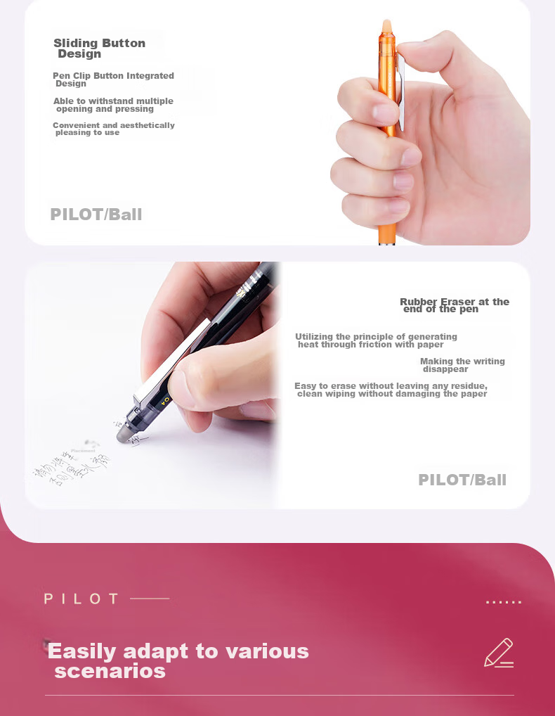 PILOT Retractable Erasable Gel Pen 0.5mm Signing Pen Water-Based Pen Erasable Student Stationery Set Office Supplies BLRT-FRP5 Black 6-Pack 4