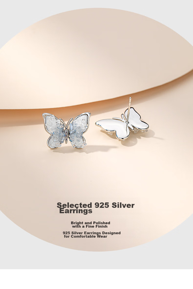 Qlady Crystal Butterfly Elegant Stud Earrings for Women, Pure Silver Earrings, New Style 2026 New Year High-End Silver Jewelry Earrings, Unique Ear Studs 8