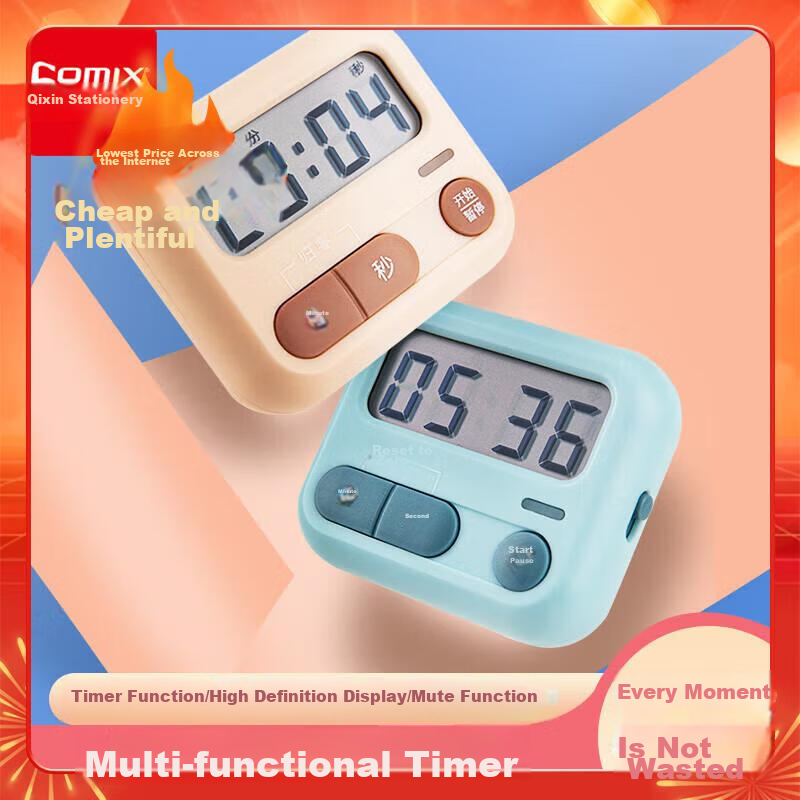 COMIX Student Timer, Children's Electronic Timer, Kitchen And Restaurant Timing Tool Alarm Clock, Magnetic Kitchen Baking Countdown Children's Gift, XS-2 Pink