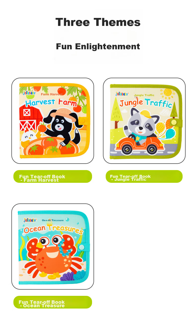 Jollybaby Tear-Resistant Book, Baby-Safe Chewable Cloth Book with Velcro, Early Education Children's Gift, Ocean Treasure 15