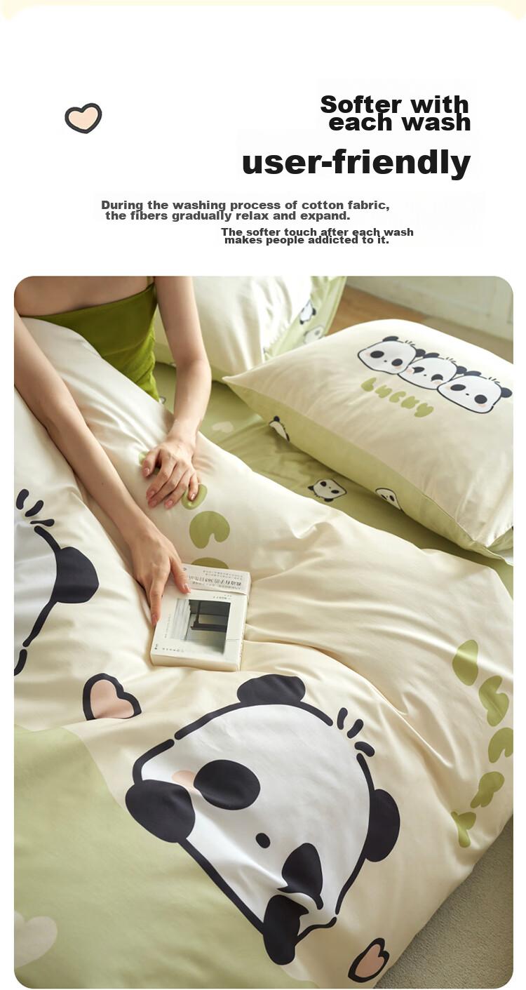 Dohia Cotton Bedding Set for Home, Three-Piece Student Dormitory Single Bed Pure Cotton Bed Sheet And Duvet Cover Set for 1.2m Bed 152*218cm 9
