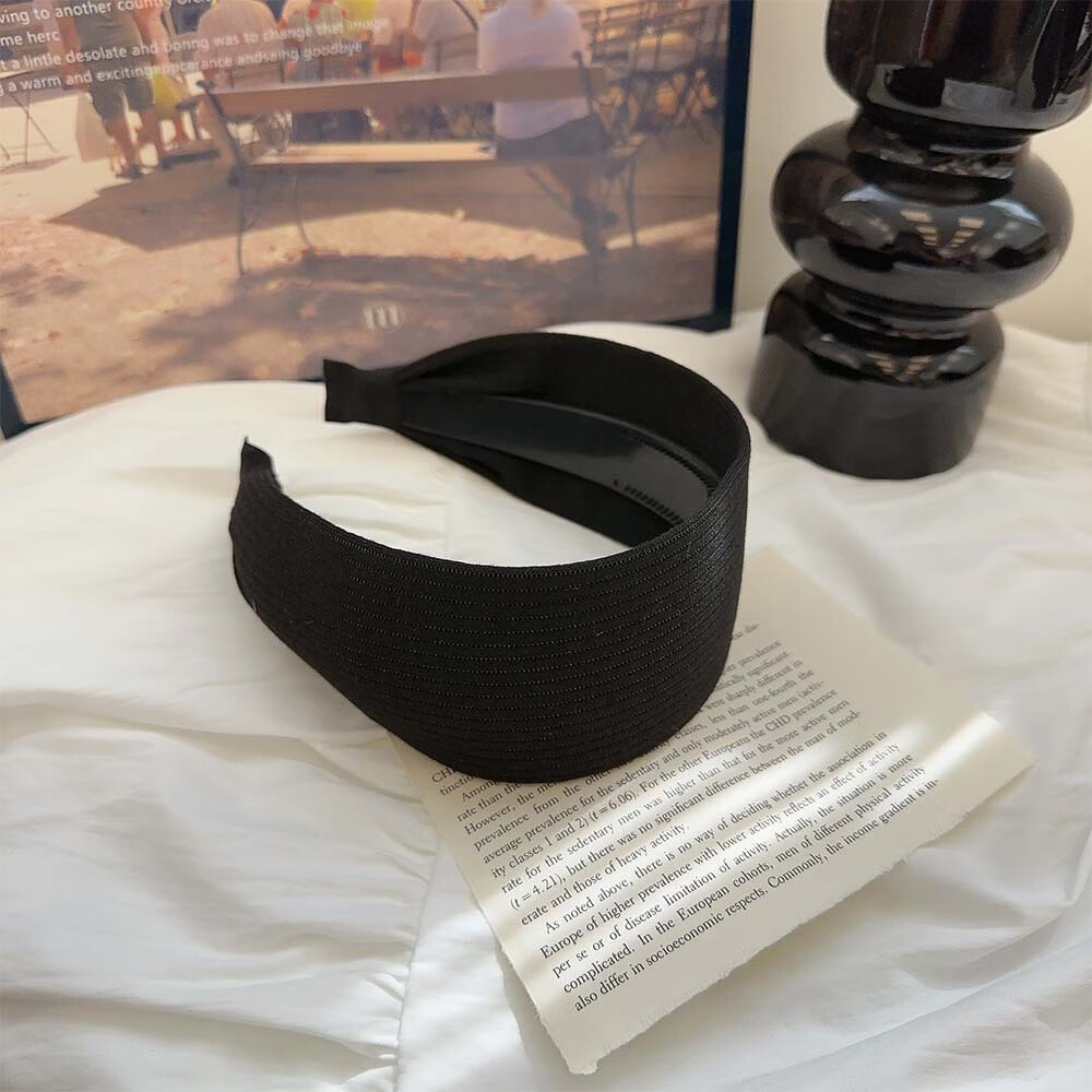 GECOMO Yimengling Same Style Black Wide-Edge Headband for Women, Korean-Style Knitted High Crown Sports Band Headband Hair Accessory