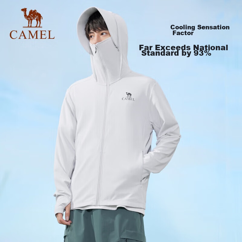 CAMEL Cool White Outdoor Sun Protection Clothing for Men And Women, Summer UV Protection Original Yarn Ice-Feel Breathable Sun Protection Jacket 1007